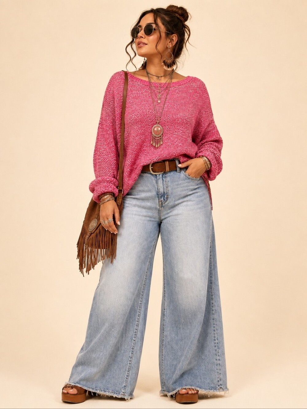 Zenana Outfitters Pink Marled Knit Sweater